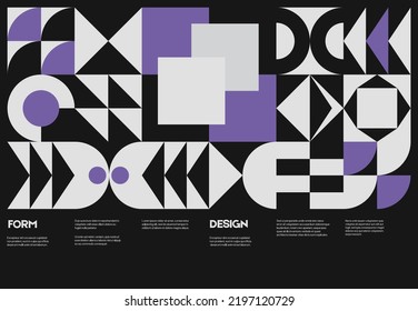 Swiss poster design template layout with clean typography and minimal vector pattern with colorful abstract geometric shapes. Bold form graphic design, useful for album print,website header,web banner
