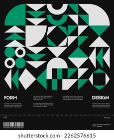 Diseño de plantillas de diseño de afiches suizos con tipografía limpia y patrón vectorial mínimo con formas geométricas abstractas coloridas. Diseño gráfico de forma negrita, útil para la impresión del álbum, encabezado del sitio web, banner web