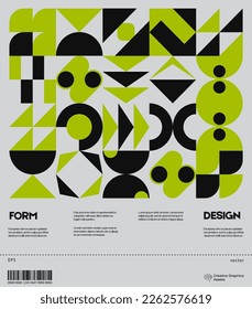 Swiss poster design template layout with clean typography and minimal vector pattern with colorful abstract geometric shapes. Bold form graphic design, useful for album print,website header,web banner