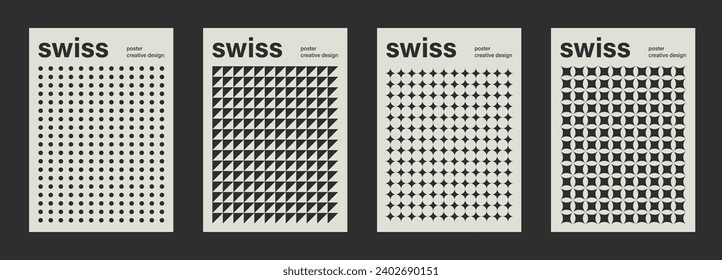 Swiss poster design vector templates. Abstract retro geometric pattern flyers, magazine covers, banners, wall art