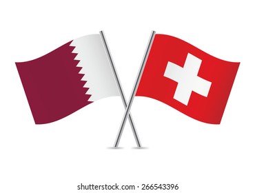 Swiss and Qatari flags. Vector illustration.