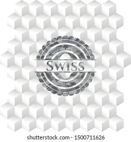 Swiss realistic grey emblem with cube white background