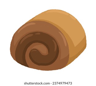 Swiss roll cake chocolate flavor hand drawn cartoon style isolated on a white background
