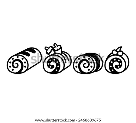 swiss roll cake icons vector design symbol black white illustration clipart collections set isolated