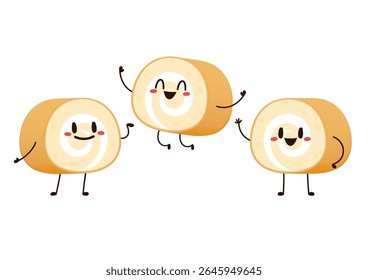 Swiss roll cake on white background. Swiss roll cake character vector.