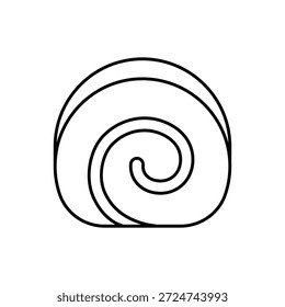 Swiss roll cake vector icon. Line art illustration of a sweet rolled pastry slice. Outline food doodle isolated on white background for coloring book or menu design.