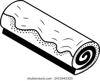 Swiss Roll Side view isometric concept, Jelly roll cake Hand drawn vector, Bakery and Baker drawings, food preparation and Kitchen Utensil Sketch Culinary Doodle stock illustration