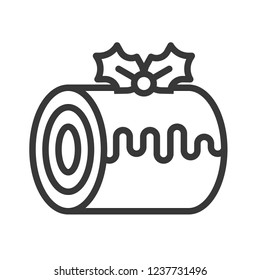 swiss roll sponge cake christmas theme decorated with mistletoe.  editable outline
