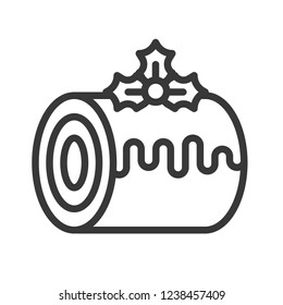 swiss roll sponge cake christmas theme decorated with mistletoe.  editable outline