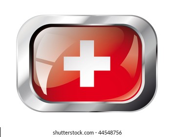 swiss shiny button flag vector illustration. Isolated abstract object against white background.