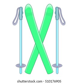 Swiss skiing icon. Cartoon illustration of ski vector icon for web design