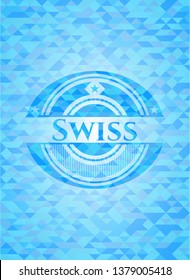 Swiss sky blue emblem with triangle mosaic background