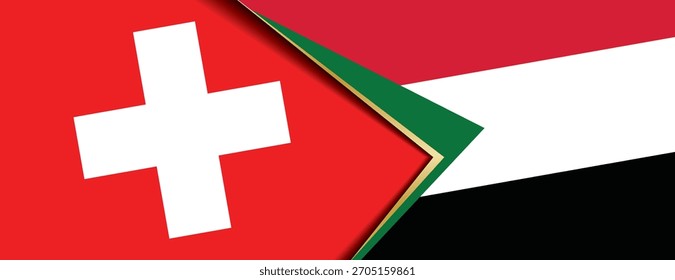 Die Flaggen der Schweiz und des Sudans, die die bilaterale Zusammenarbeit symbolisieren, überschneiden sich