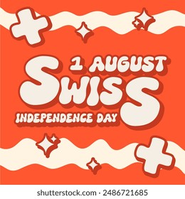swiss switzerland independence day background in retro groovy style 1 august