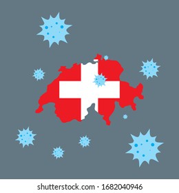 swiss vector graphics map and corona virus