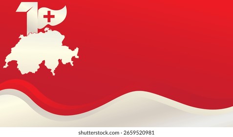Bandera ondulada suiza en el fondo de diseño patriótico de vacaciones del 1 de agosto