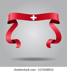 Swiss wavy flag abstract background. Vector illustration.