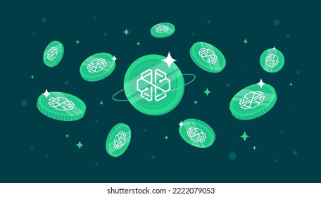 SwissBorg (CHSB) coins falling from the sky. CHSB cryptocurrency concept banner background.