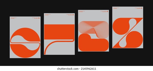 Swiss-style inspired poster design graphics layout collection made with Helvetica typography and minimalist geometric forms and abstract vector shapes. 