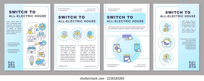 Switch to all-electric home brochure template. Eco house. Leaflet design with linear icons. Editable 4 vector layouts for presentation, annual reports. Arial, Myriad Pro-Regular fonts used