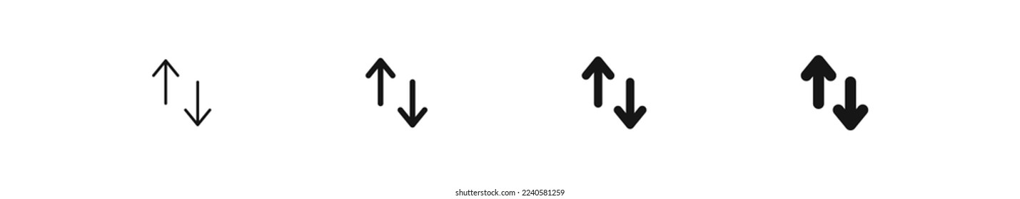 Switch arrow icon. Exchange up and down signs. Swap data symbol. Trade direction icons. Black color. Vector isolated sign.