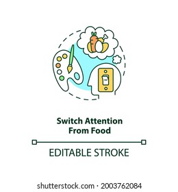 Switch attention from food concept icon. Not focus on eating. Weight loss strategy. Intermittent fasting idea thin line illustration. Vector isolated outline RGB color drawing. Editable stroke