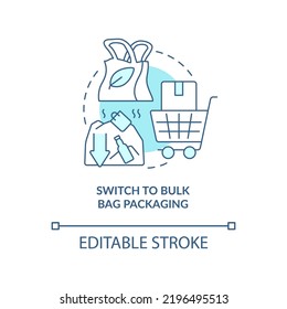 Switch to bulk bag packaging turquoise concept icon. Zero waste business abstract idea thin line illustration. Isolated outline drawing. Editable stroke. Arial, Myriad Pro-Bold fonts used