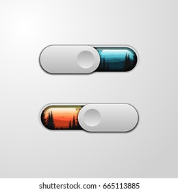 Switch button 3D. With creative design. With the landscape of the forest. Vector picture.