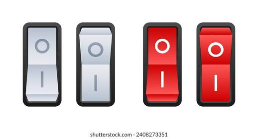 Switch Button Icons Showing Off and On States in Grey and Red. Vector stock illustration