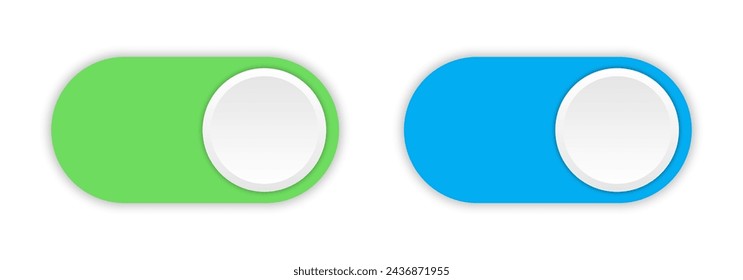 Botones de cambio. Alterna vectorial. Iconos del conmutador On/Off. Interfaz de botón de interruptor de aplicación.  Botones de alternar 