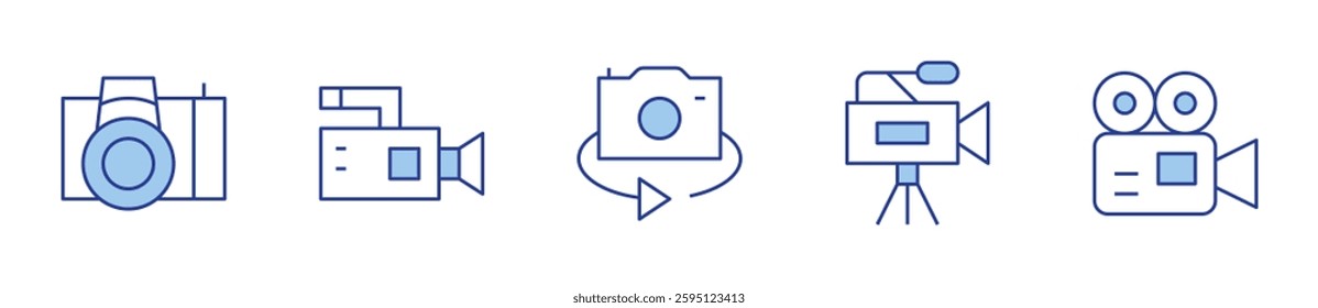 switch camera, video camera, camera. Camera Icon vector illustration. Line Duotone style. Editable stroke.