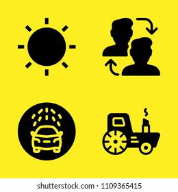 switch, car wash, tractor and sun vector icon set. Sample icons set for web and graphic design