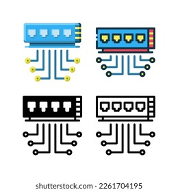 Switch device icon. With outline, glyph, filled outline and flat styles