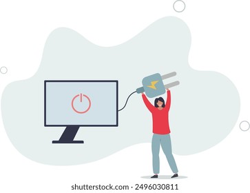 schaltet das Gerät in den Standby-Modus. Power save concept.flat design.illustration mit Menschen.