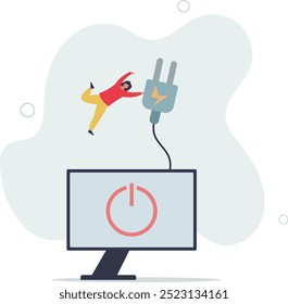 schaltet das Gerät in den Standby-Modus. Power save concept.flat Design mit Menschen.