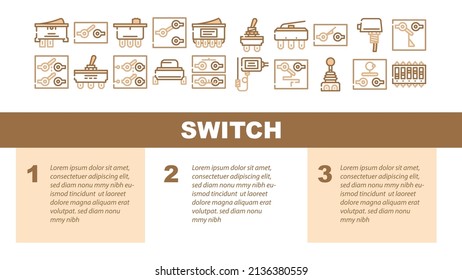 Switch Electricity Accessory Landing Web Page Header Banner Template Vector. Double Pole Single Throw Switch Electronic Mechanism Line. Joystick Temperature Measuring Electrical Device Illustration