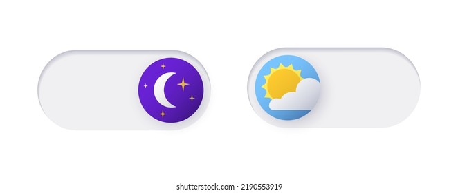 Switch element button for light or dark theme. Digital toggle symbol. Day night mode icon for application. Indicator for smartphone. Frontend control realistic vector illustration on white