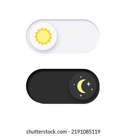 Switch element button for light or dark theme. Digital toggle symbol. Day night mode icon for application. Indicator for smartphone. Frontend control realistic vector illustration on white