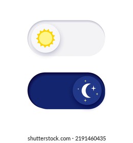 Switch element button for light or dark theme. Digital toggle symbol. Day night mode icon for application. Indicator for smartphone. Frontend control realistic vector illustration on white