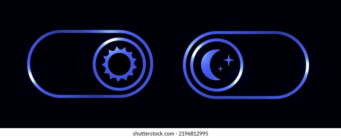 Switch element button for light or dark theme. Digital toggle symbol. Day night mode icon for application. Indicator for smartphone. Frontend control realistic vector illustration on black background.