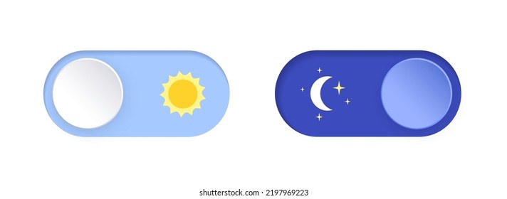 Switch element button for light or dark theme. Digital toggle symbol. Day night mode icon for application. Indicator for smartphone. Frontend control realistic vector illustration on white background. svg