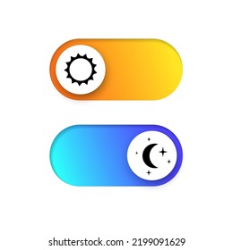 Switch element button for light or dark theme. Digital toggle symbol. Day night mode icon for application. Indicator for smartphone. Frontend control realistic vector illustration on white background.