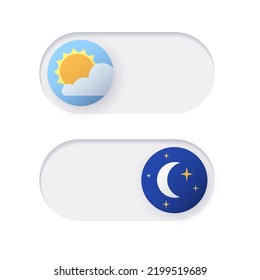 Switch element button for light or dark theme. Digital toggle symbol. Day night mode icon for application. Indicator for smartphone. Frontend control realistic vector illustration on white background.