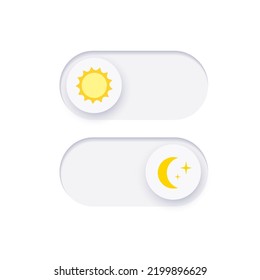 Switch element button for light or dark theme. Digital toggle symbol. Day night mode icon for application. Indicator for smartphone. Frontend control realistic vector illustration on white background.