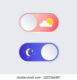 Switch element button for light or dark theme. Digital toggle symbol. Day night mode icon for application. Indicator for smartphone. Frontend control realistic vector illustration on white background.