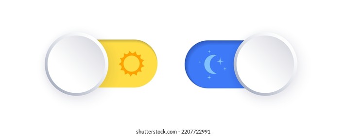 Switch element button for light or dark theme. Digital toggle symbol. Day night mode icon for application. Indicator for smartphone. Frontend control realistic vector illustration on white background.