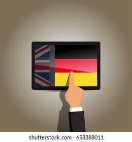 switch from english e-learning german language with tablet