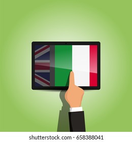 switch from english e-learning italian language with tablet