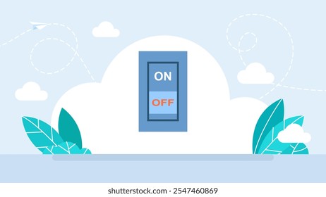 A switch in the form of a button in the  on state. Light on, electric switch line icon. Power turn off button outline style sign for web and app. Toggle switch off position. Vector illustration