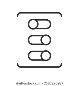 Switch icon in line design. Switch, toggle, button, on, off, control, settings on white background vector. Switch icon in line design editable stroke icon